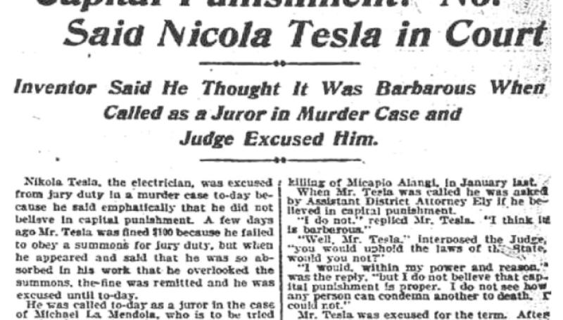 Preview of "Capital Punishment? No!" Said Nikola Tesla in Court article