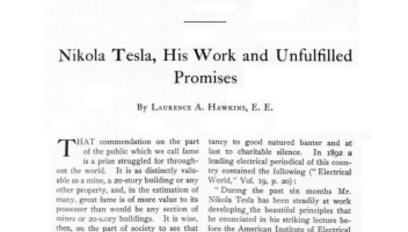 Preview of Nikola Tesla, His Work and Unfulfilled Promises article