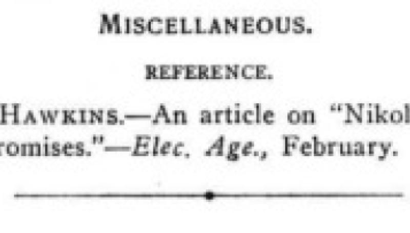 Preview of Announcement of "Nikola Tesla, his Work and Unfulfilled Promises" article article
