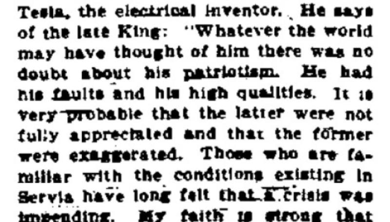 Preview of Tesla's Faith in Serbia and the King article