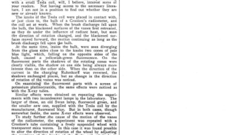 Preview of Action of Tesla Coil on Radiometer article