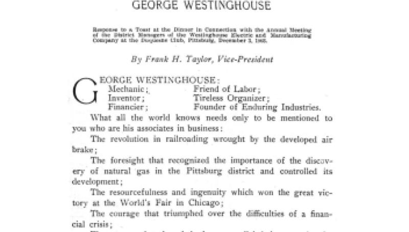 Preview of George Westinghouse article