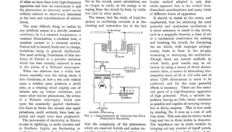 Preview of Suggestions for Producing High-Frequency Currents and Some of Their Phenomena - Part 1 article