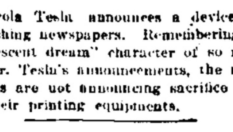 Preview of Nikola Tesla to Abolish Newspapers article