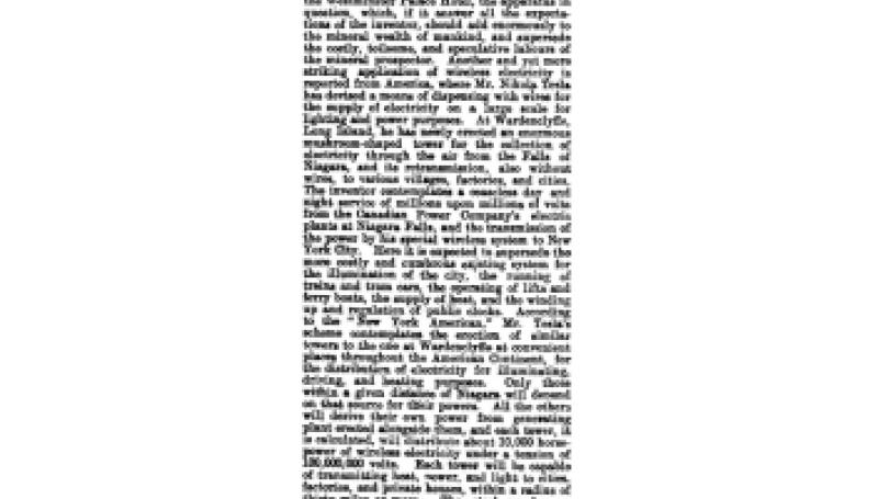 Preview of News of the Day - Tesla Tower Erected article