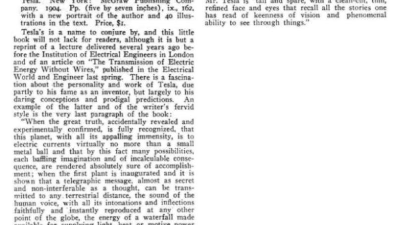 Preview of Book Table - Review of Experiments with Alternate Currents of High Potential and High Frequency Lecture article