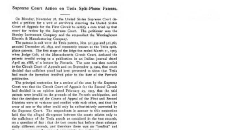 Preview of Supreme Court Action on Nikola Tesla Split-Phase Patents article
