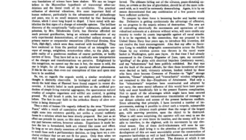 Preview of The Transmission of Electrical Energy Without Wires As a Means for Furthering Peace article