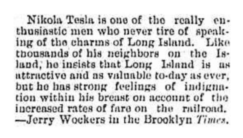 Preview of Nikola Tesla on Long Island Charm and Railroad Fare Rates article