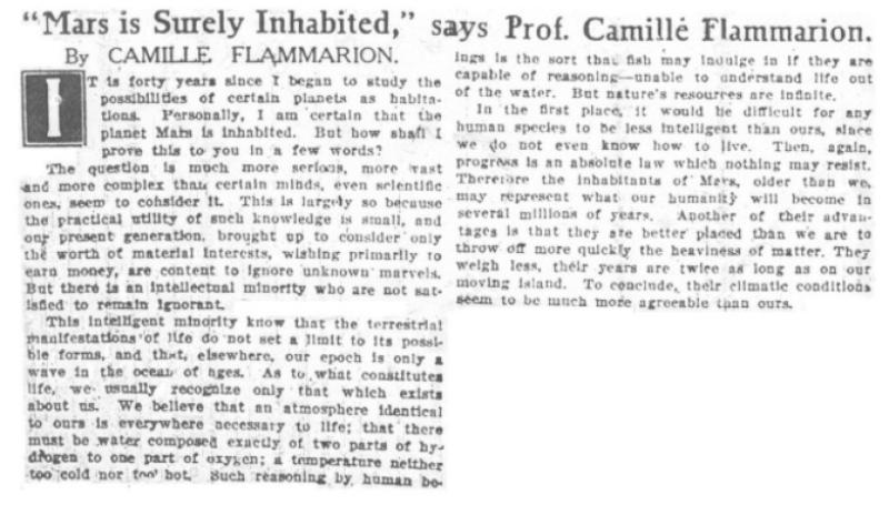 Preview of "Mars is Surely Inhabited," says Prof. Camille Flammarion article