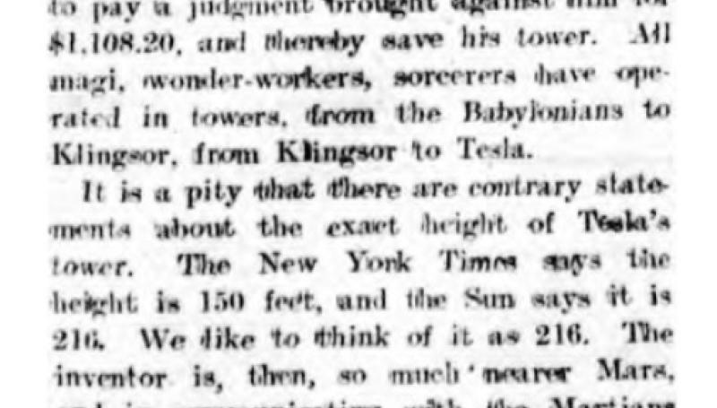 Preview of Tesla's Tower - Contrary Statements About the Exact Height article