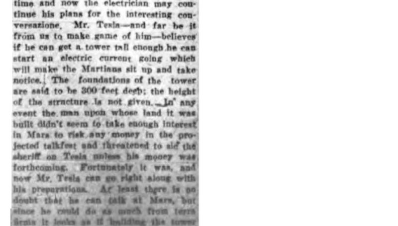 Preview of Tesla and Mars (July 27, 1907) article