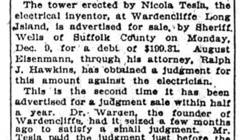 Preview of Tesla Tower To Be Sold article