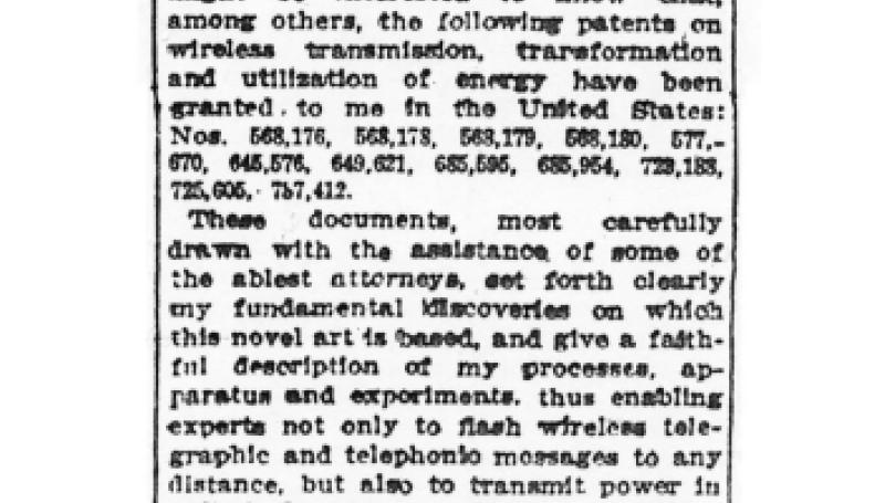 Preview of Tesla's Wireless Patents - Comments on Tower Sale and Patents article