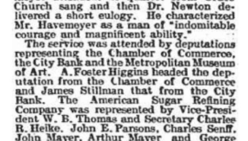 Preview of Funeral of H. O. Havemeyer article