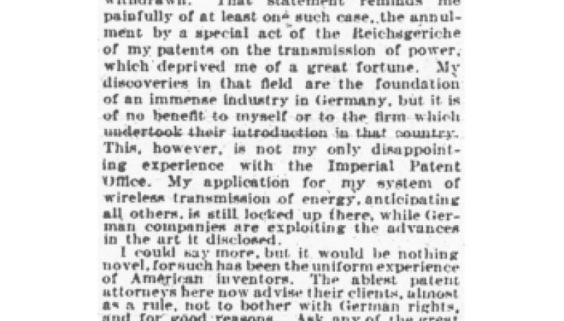 Preview of Patents in Germany - Complaints of Ill Treatment of American Inventors article