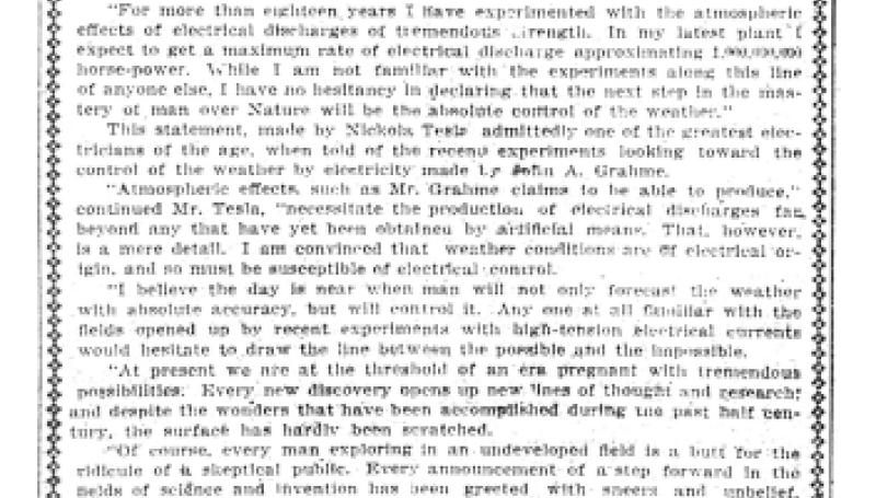 Preview of Electrical Control of the Weather Will Soon Be an Accomplished Fact article