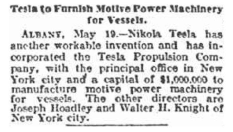 Preview of Tesla to Furnish Motive Power Machinery for Vessels article