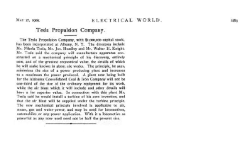 Preview of Tesla Propulsion Company article