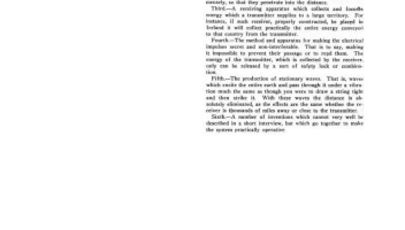 Preview of Tesla on Wireless Electric Power article