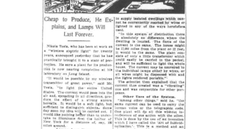 Preview of His Wireless Light a Fact Says Tesla article