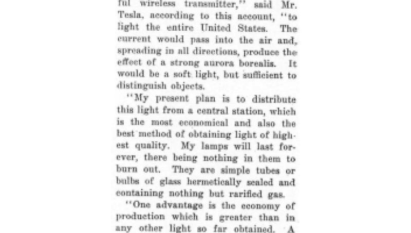 Preview of Tesla's Plan for "Wireless" Electric Lighting article