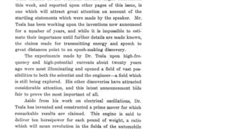 Preview of Editorial - The New Inventions of Tesla article