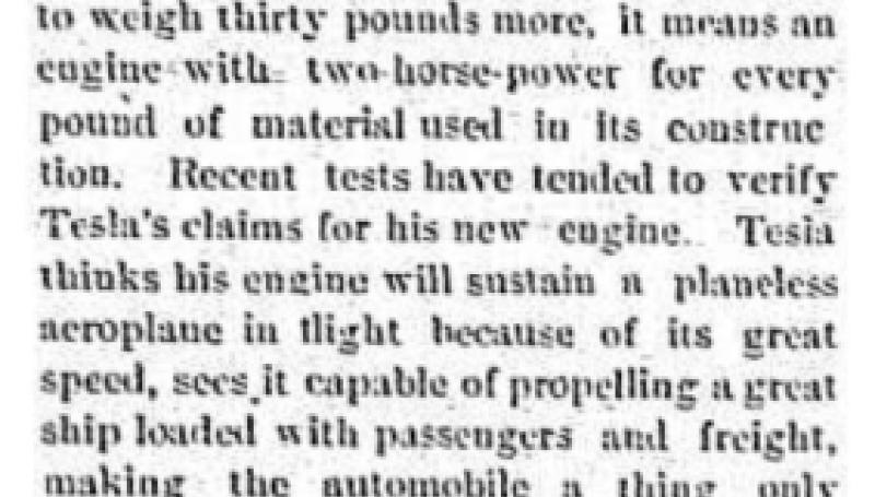Preview of Nikola Tesla Has Perfected a Turbine Engine article