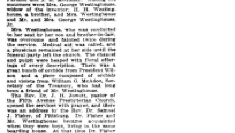 Preview of Westinghouse Funeral Attended by Many Prominent Persons article