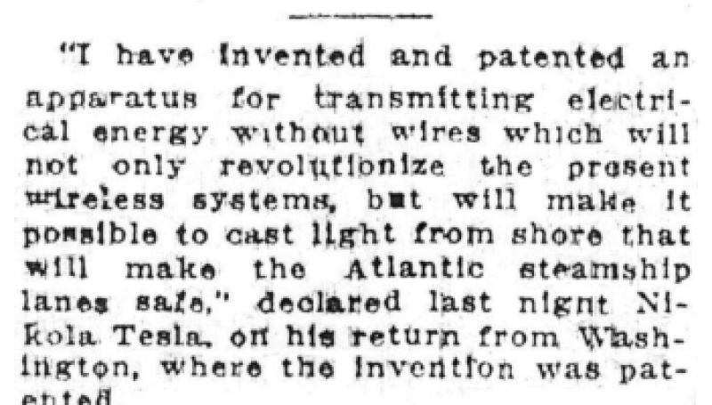 Preview of Tesla Has Wireless to Light Whole Ocean (condensed reprint) article