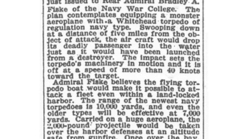 Preview of Torpedo Boat That Flies - Admiral Fiske Invents a Craft to Attack Fleets in Harbors article