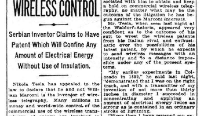 Preview of Nikola Tesla Sues Marconi for Full Wireless Control article