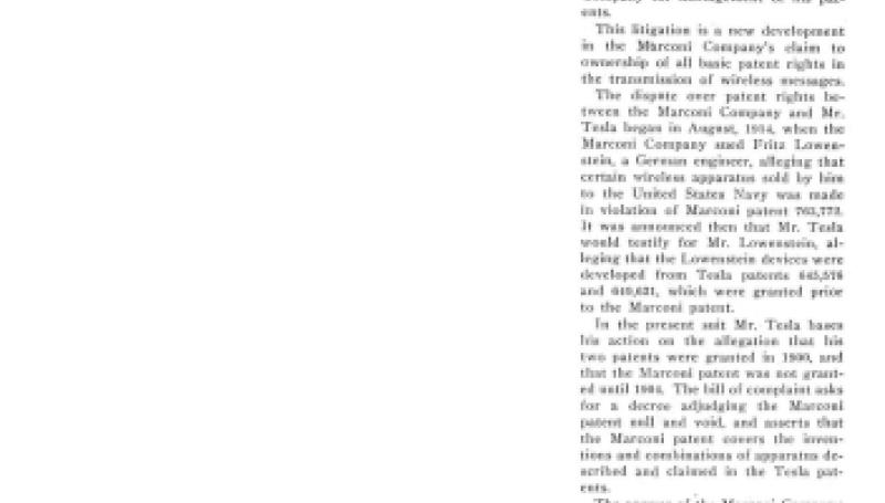 Preview of Tesla Sues Marconi on Wireless Patent article