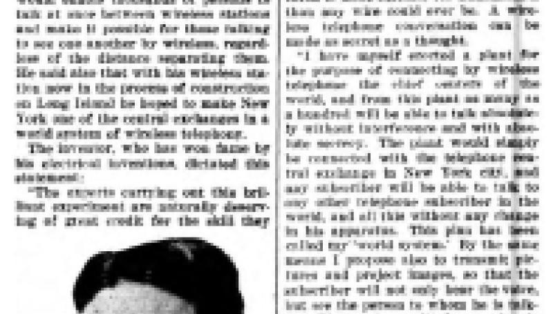 Preview of Wireless Vision Seen by Tesla (reprint) article