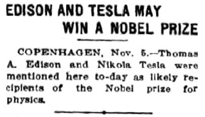 Preview of Edison and Tesla May Win a Nobel Prize article