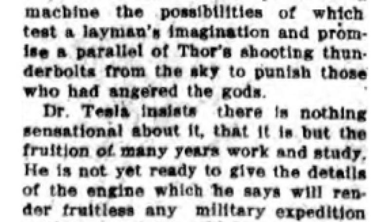 Preview of Tesla's New Device Like Bolts of Thor (condensed reprint) article