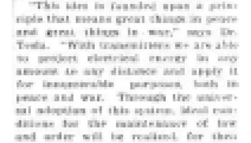 Preview of Tesla Seeks Patent for New Device for Electrical Warfare article