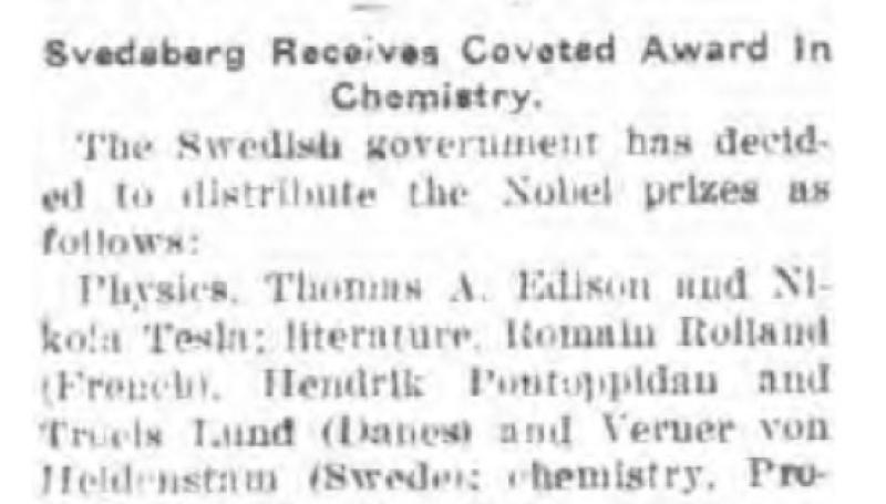 Preview of Edison Shares Nobel Prize (reprint) article