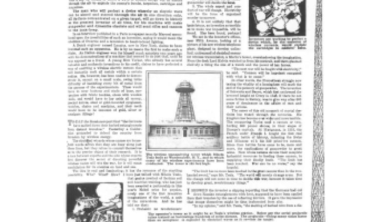 Preview of Tesla Describes Wireless Warfare of the Future article