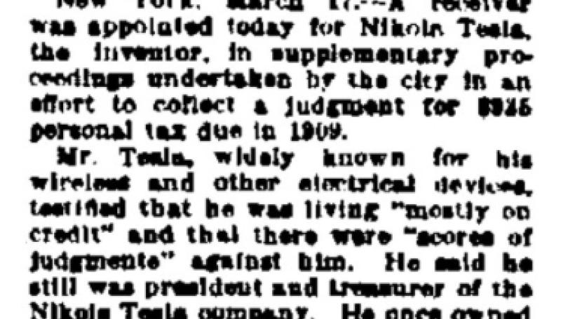 Preview of Nikola Tesla Broke article