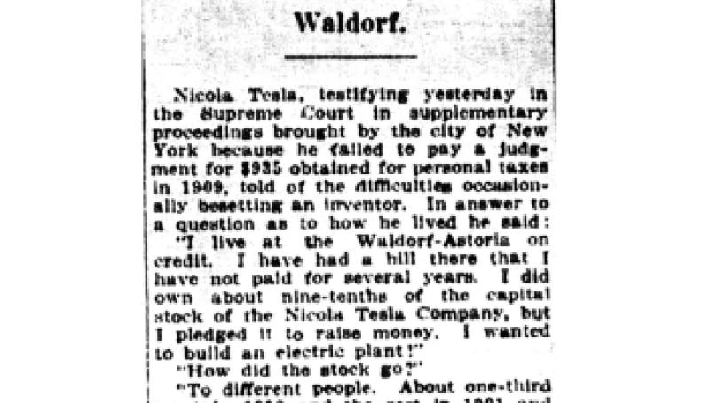 Preview of Inventor Tesla Now Penniless article