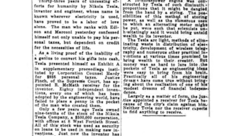 Preview of Tesla, Inventor, Can't Pay Taxes article