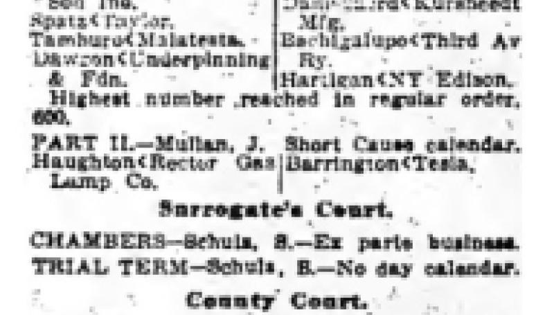 Preview of Bronx County Supreme Court Calendar (Apr. 14, 1916) article