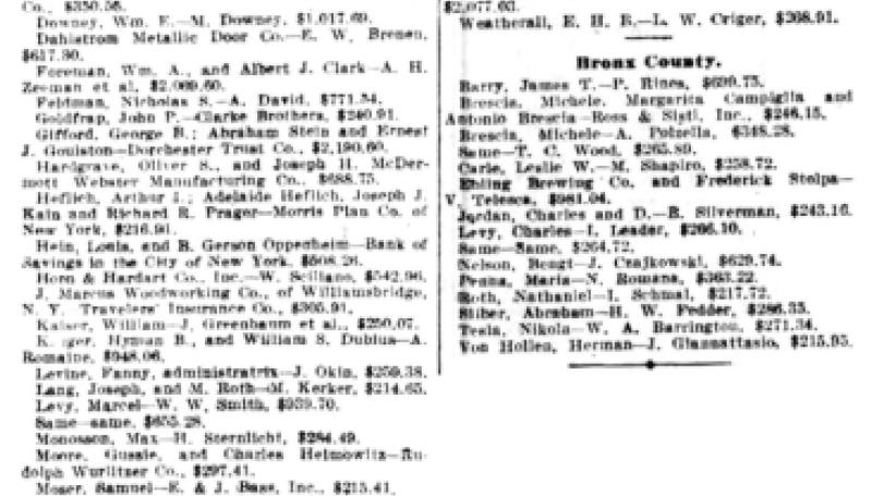 Preview of Bronx County Judgements (May 3, 1916) article