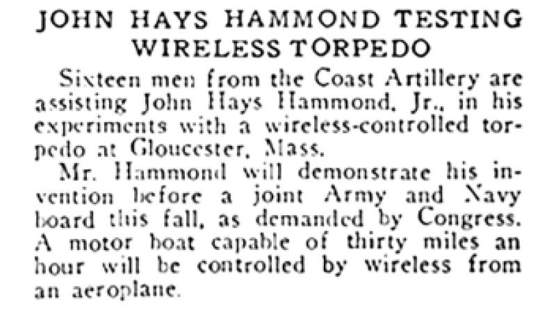 Preview of John Hays Hammond Testing Wireless Torpedo article