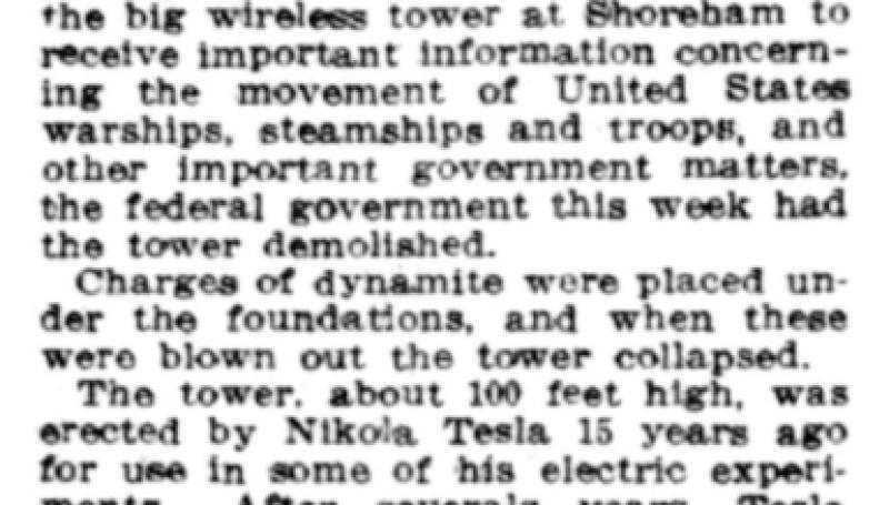 Preview of Suspecting Spies, U. S. Wrecks Wireless Tower article