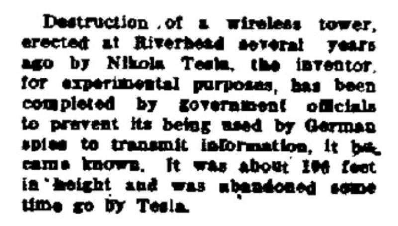 Preview of Wardenclyffe Tower Destruction Completed (reprint 2) article