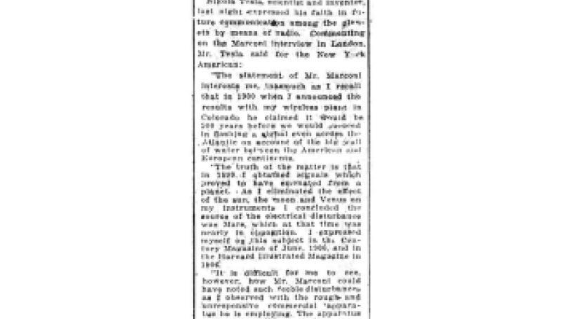 Preview of Tesla Signals Mars by Radio article