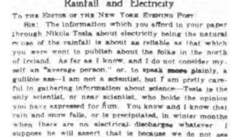 Preview of Letters From Our Readers - Rainfall and Electricity article