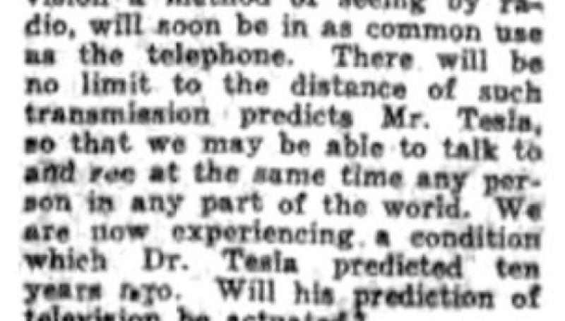 Preview of Nikola Tesla Predicts Television article